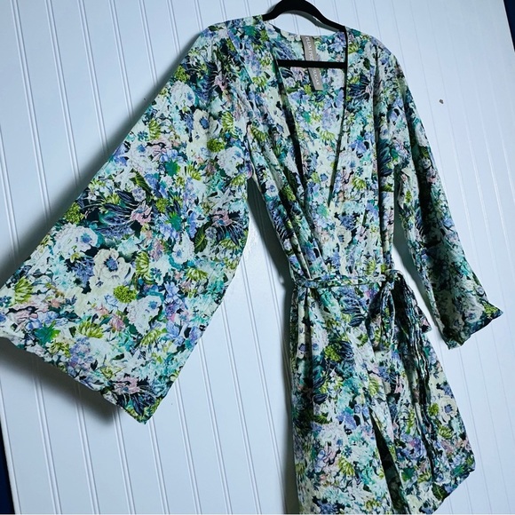 Plum Pretty Sugar Cotton Boho Floral Kimono Bridesmaids Robe Size Large - Picture 8 of 11